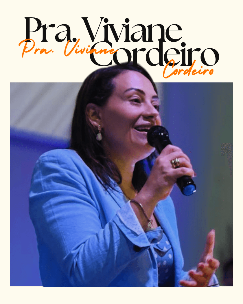 Pastora Viviane Cordeiro falando ao microfone em um culto